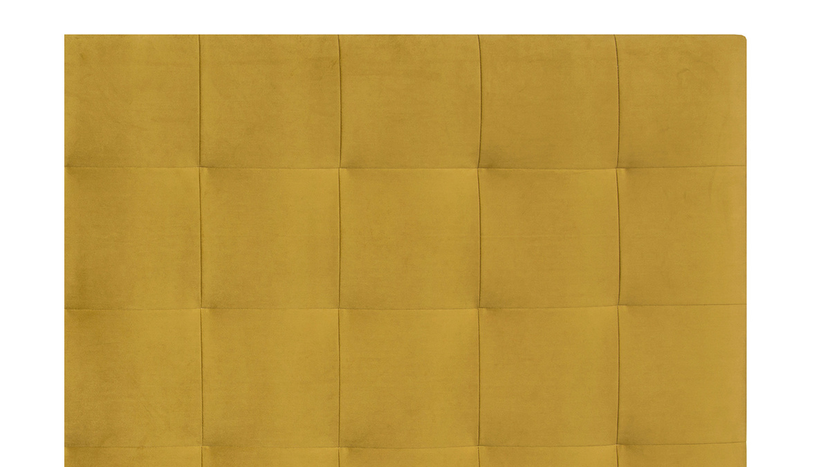 Tête de lit capitonnée en tissu velours jaune moutarde L160 cm HALCIONA
