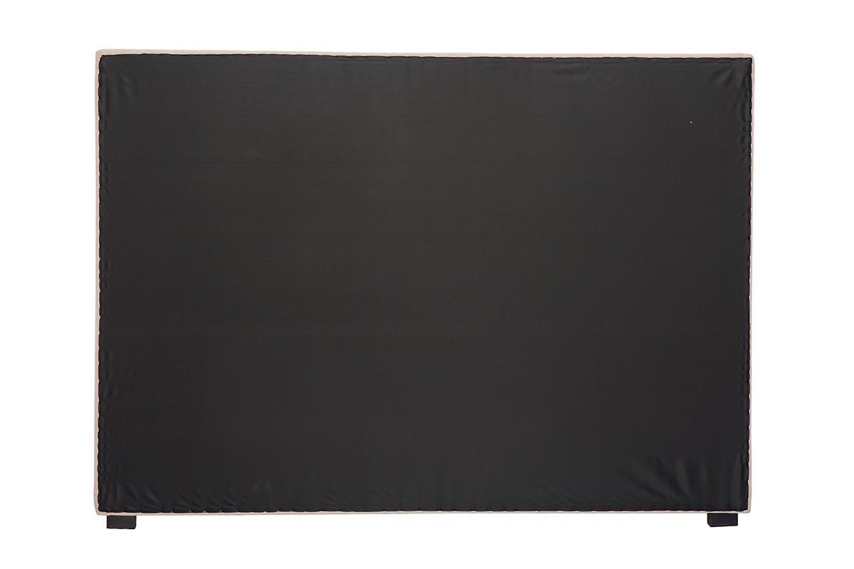 T�te de lit capitonn�e et clout�e en tissu beige 160cm ESMEE