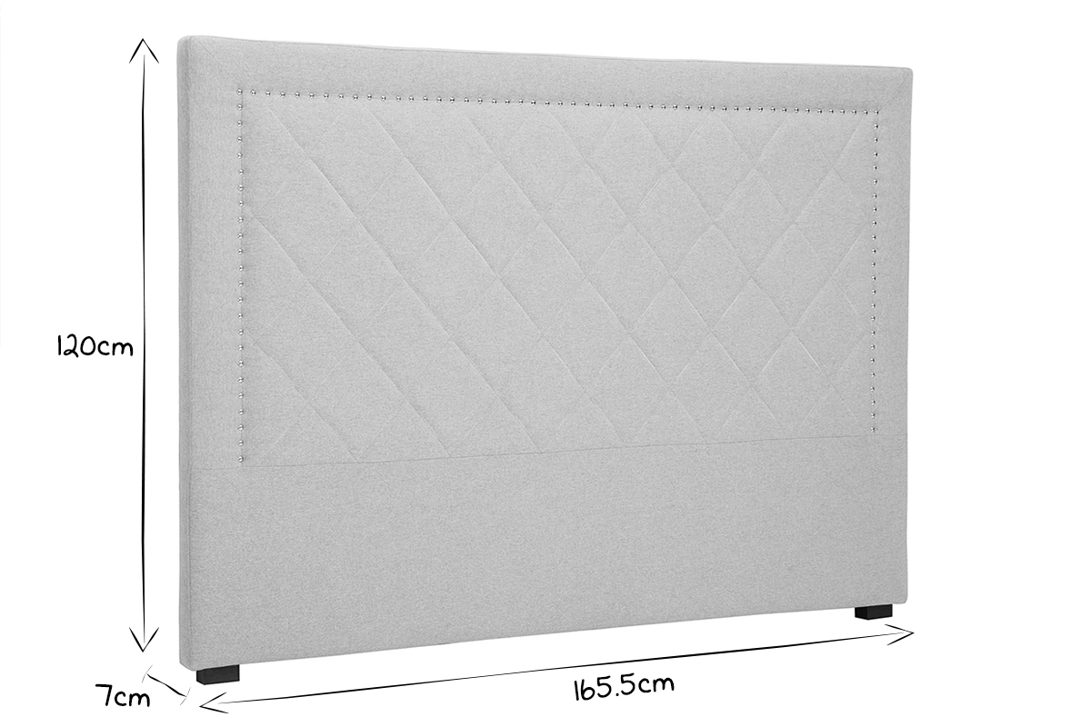 T�te de lit capitonn�e et clout�e en tissu beige 160cm ESMEE