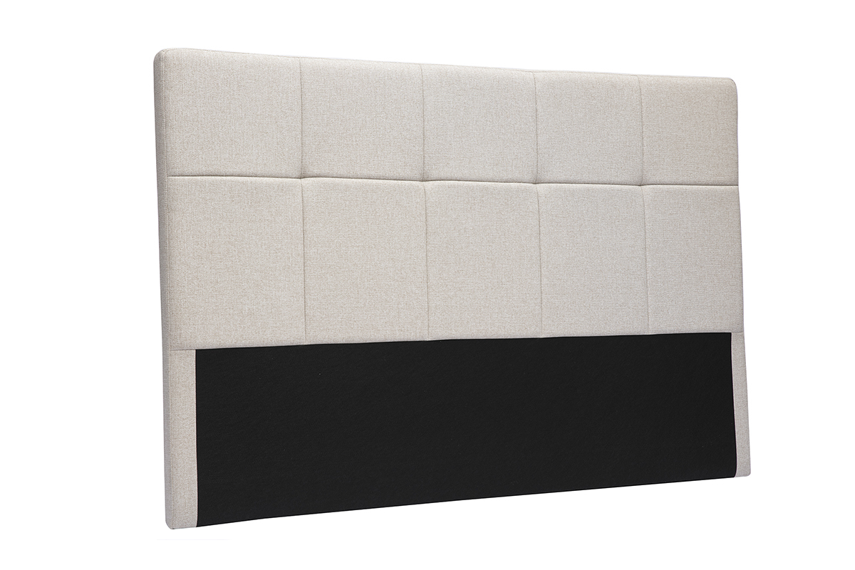 Tte de lit en tissu beige crme CLOVIS, effet capitonn, vue de 3/4.