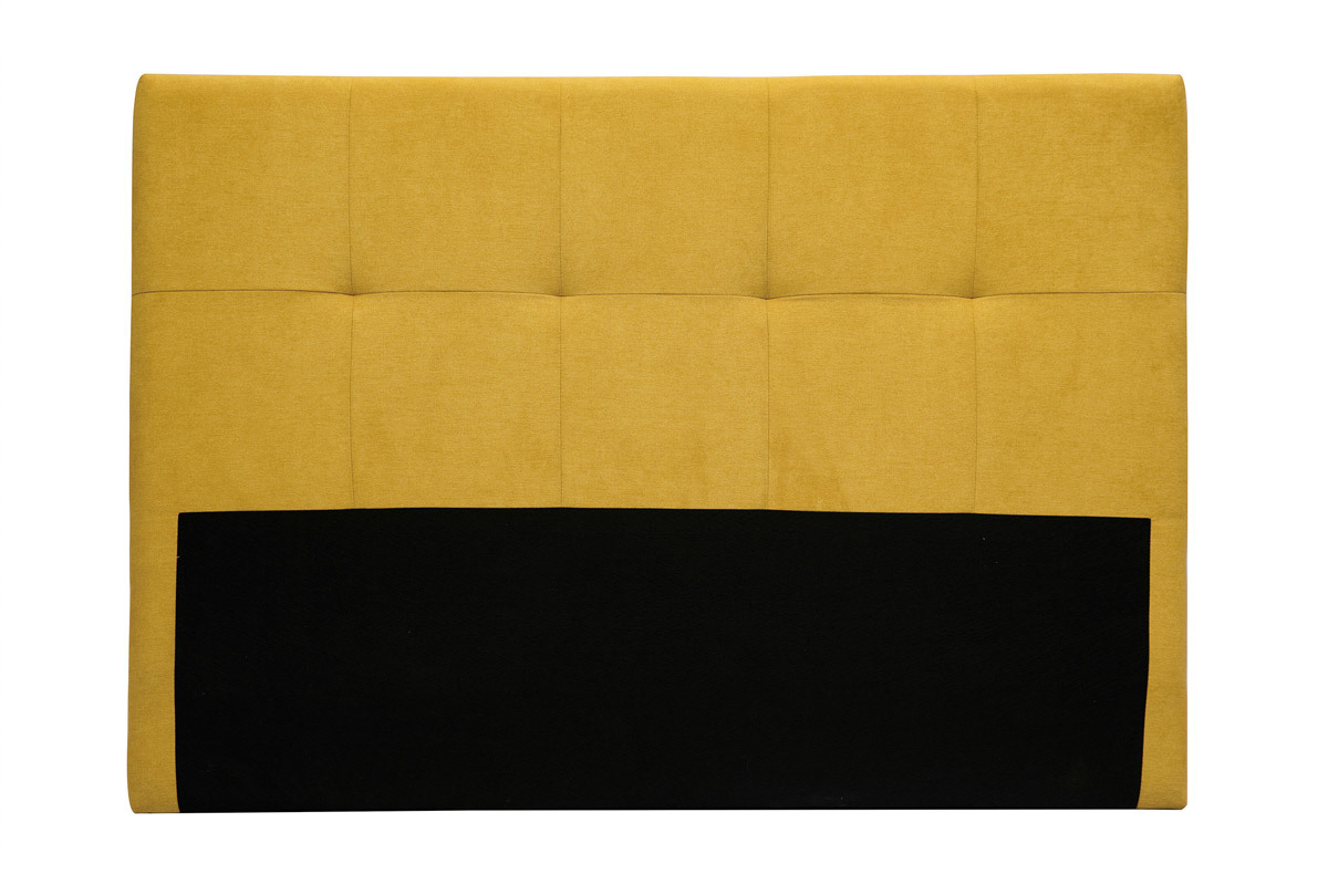 T�te de lit en tissu effet velours jaune moutarde L160 cm CLOVIS