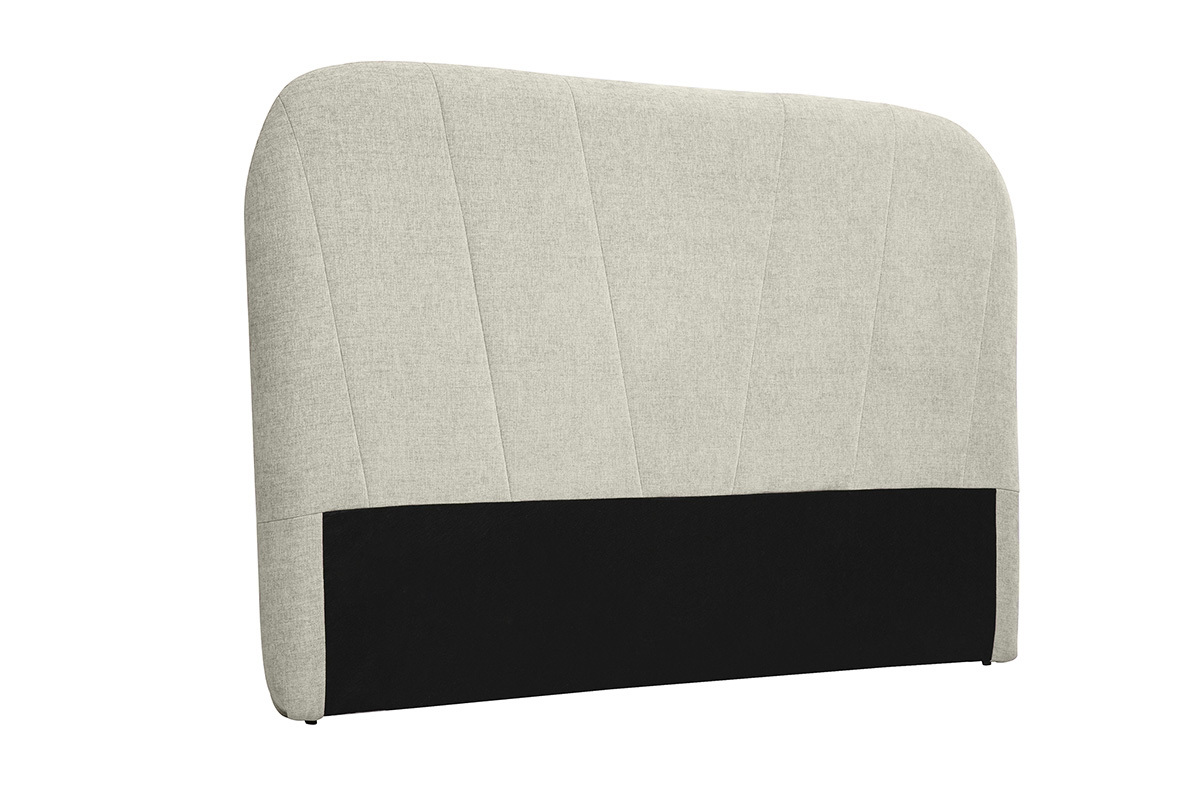 T�te de lit en tissu effet velours textur� beige, vue de 3/4, 169 cm, design moderne avec bords arrondis.