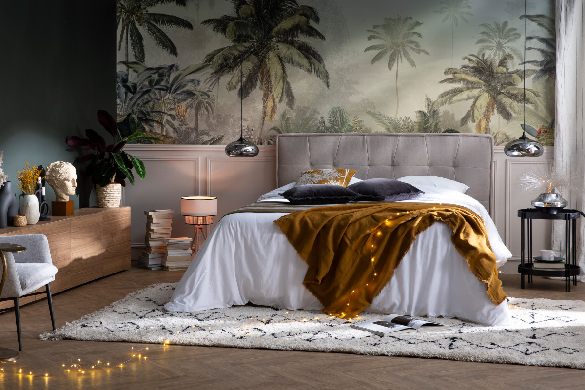 Tte de lit en tissu gris clair L170 cm SUKA