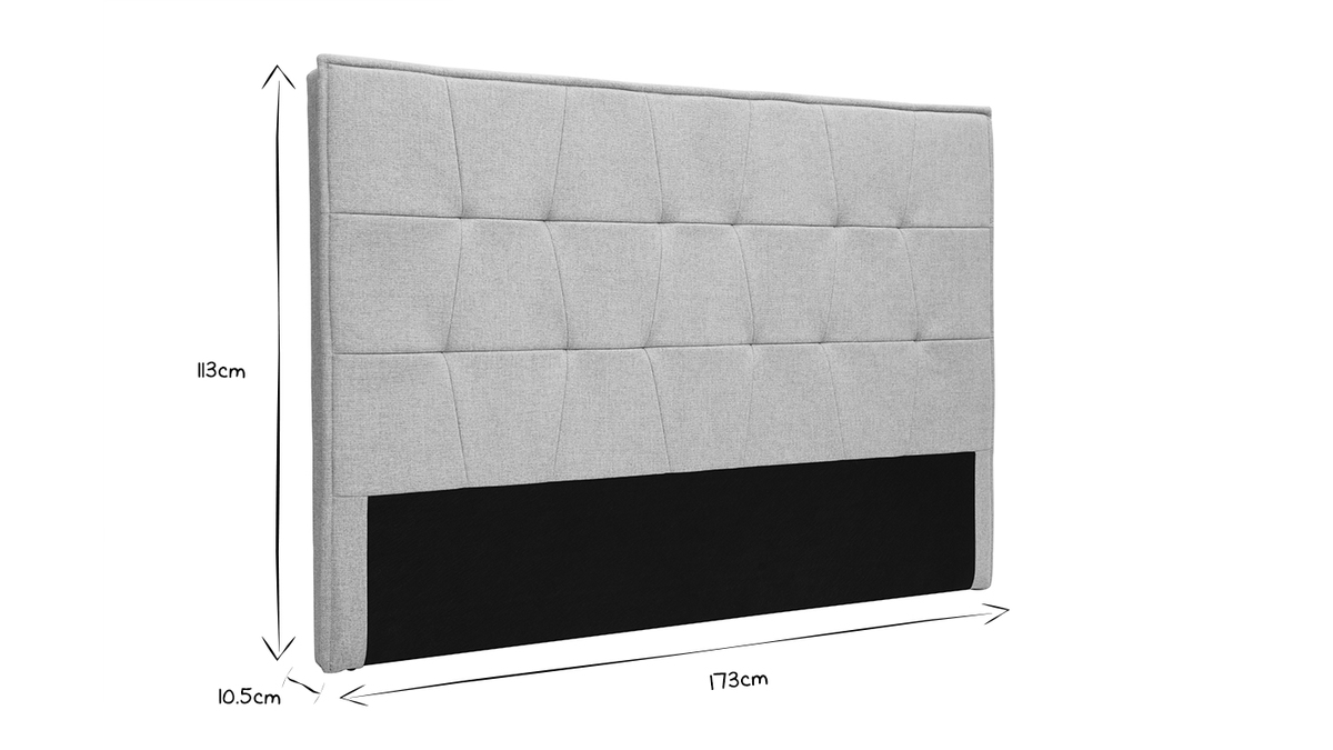 Tte de lit en tissu gris L170 cm SUKA