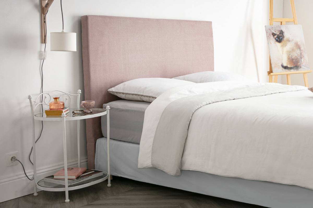 T�te de lit en tissu rose poudr� 160 cm ZORYA