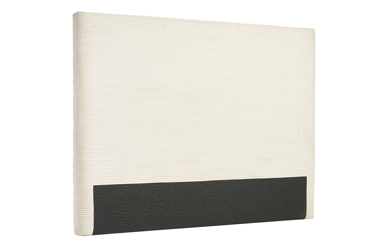 Tte de lit en velours ctel beige vue de ct.