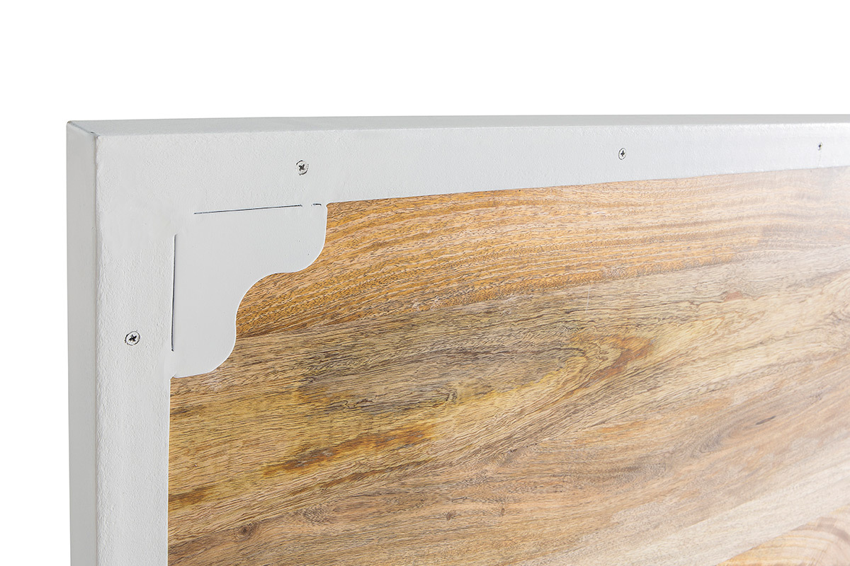 T�te de lit manguier massif et m�tal blanc 165 cm PUKKA