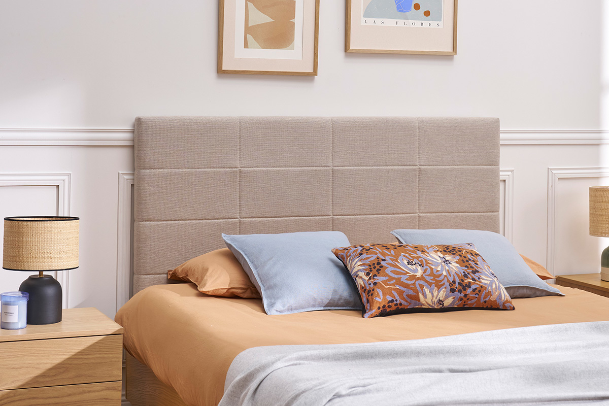 Tte de lit moderne en tissu beige naturel L160 cm ANATOLE