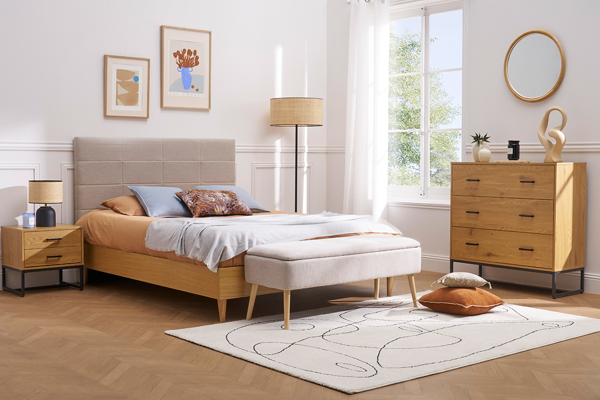 Tte de lit moderne en tissu beige naturel L160 cm ANATOLE