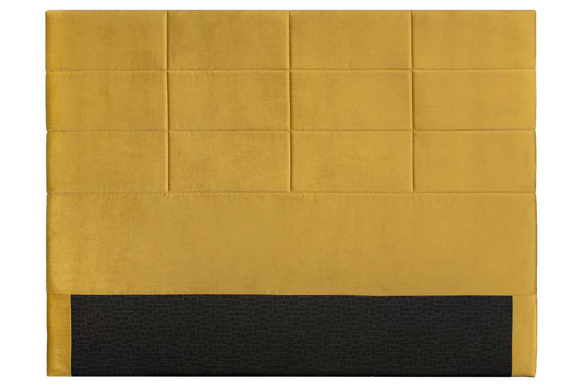 T�te de lit moderne en tissu velours jaune moutarde L160 cm ANATOLE