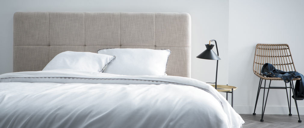 T�te de lit tissu gris fonc� 160 cm CLOVIS