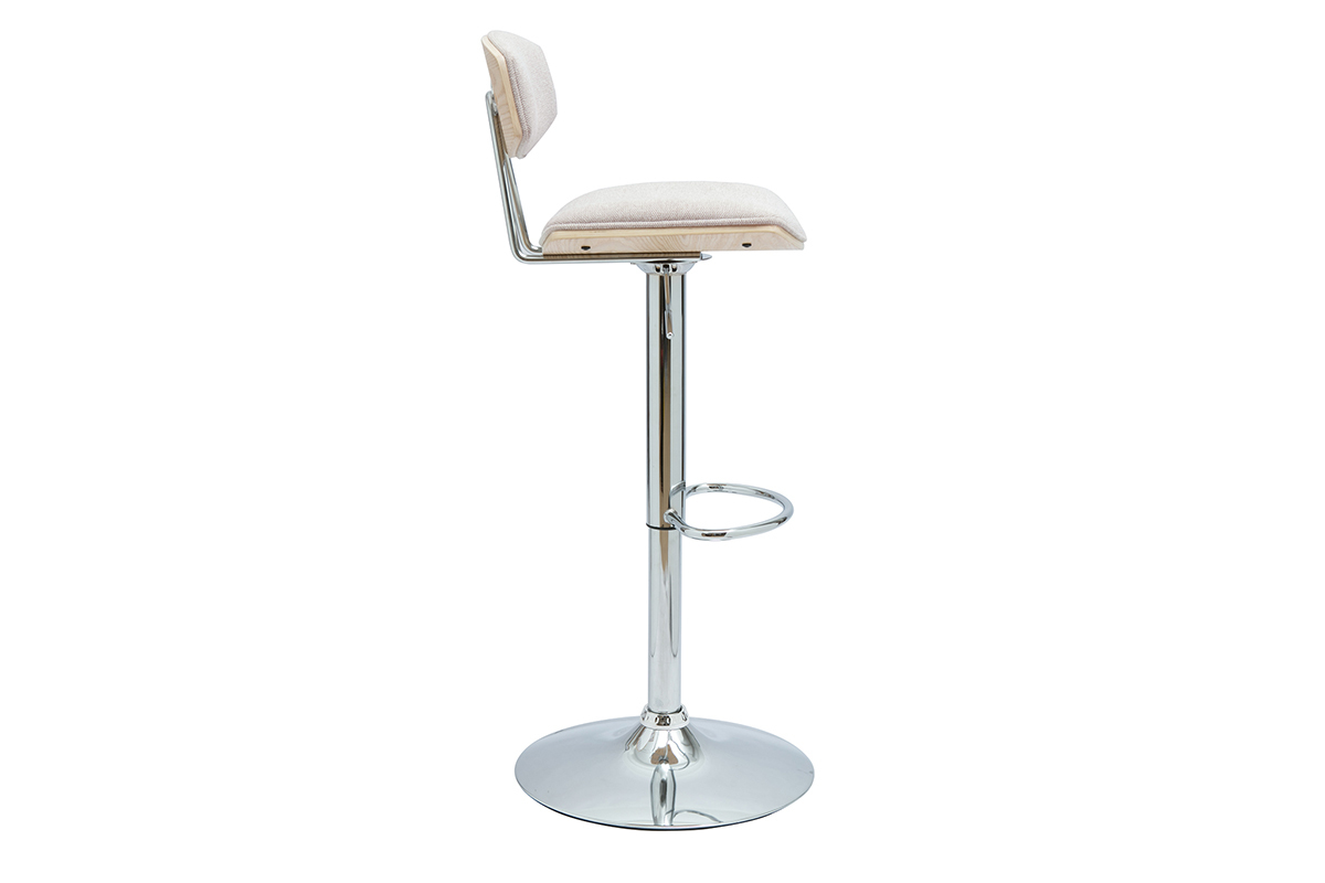 VASCO Tabourets de bar design r�glables en tissu effet velours textur� beige et m�tal ( lot de 2 )