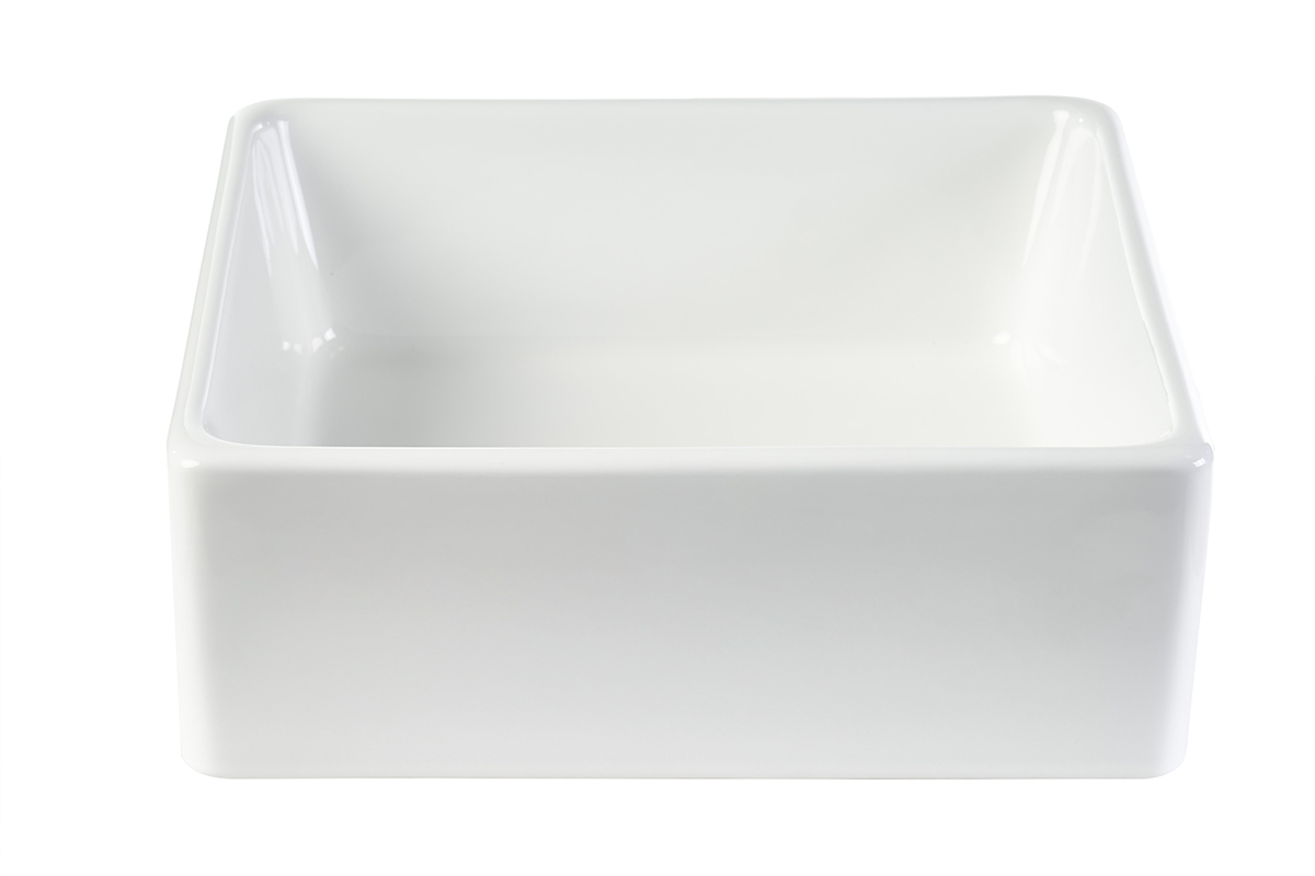 Vasque carr�e en c�ramique blanche L39 cm MILA, vue de trois quarts
