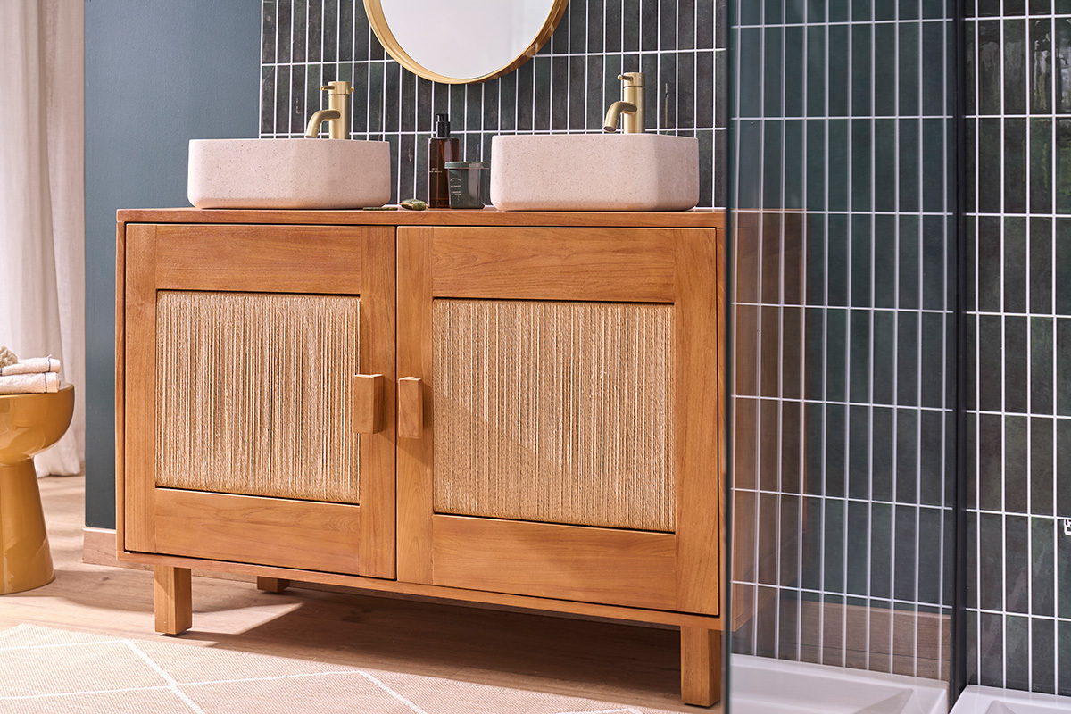 Vasque carr�e en pierre naturelle beige L30 cm FENG