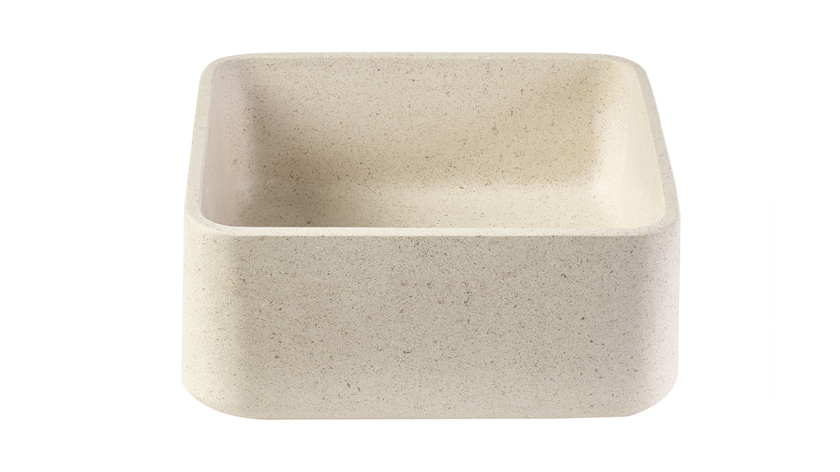 Vasque carr�e en pierre naturelle beige L30 cm FENG