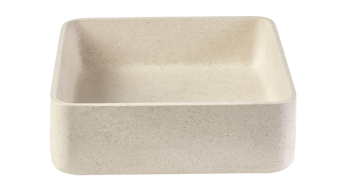 Vasque carr�e en pierre naturelle beige L40 cm FENG