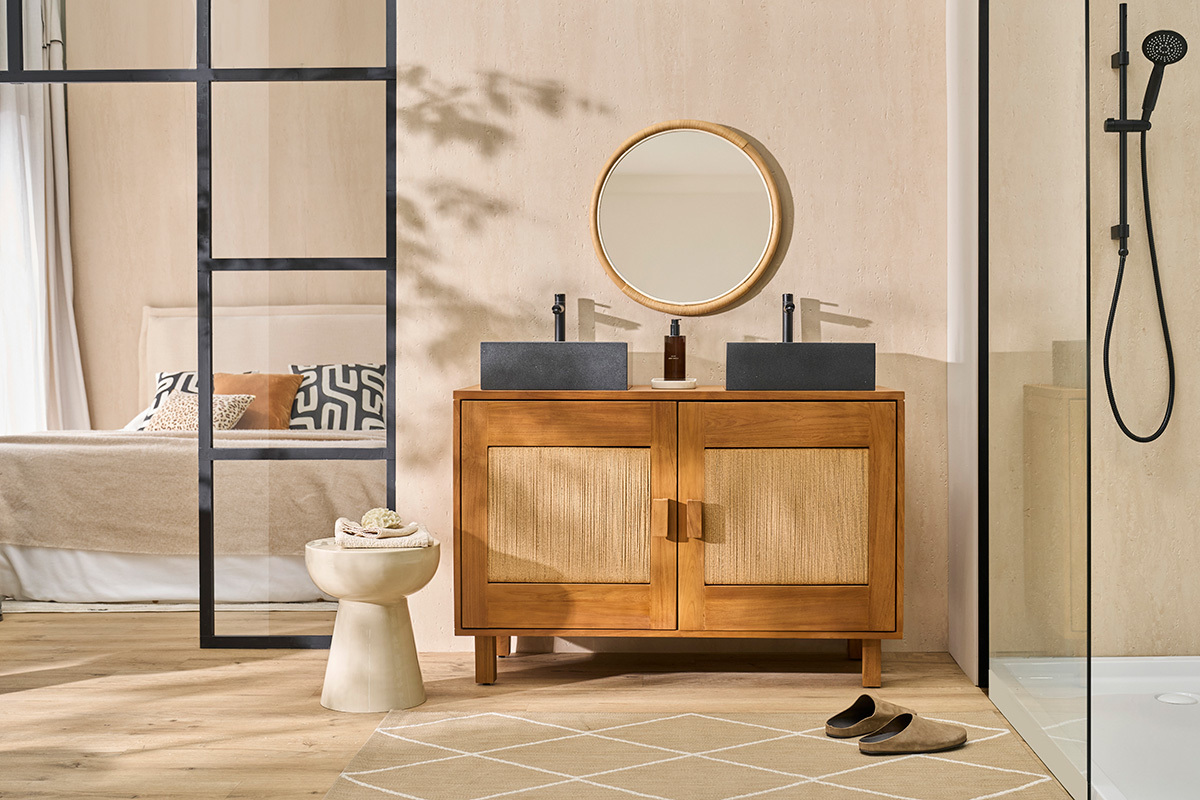 Vasque carr�e en terrazzo noir L40 cm LOUSSA