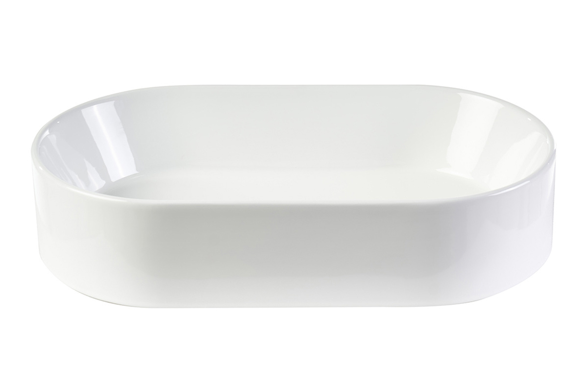 Vasque ovale en c�ramique blanche YARA vue de face, dimensions L52.5 x P30 x H11.5 cm.