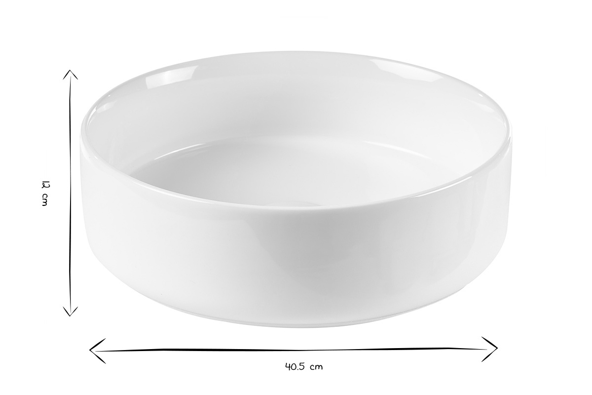 Dimensions de la vasque ronde en c�ramique blanche ISLA, D40.5 cm, H12 cm en noir et blanc.